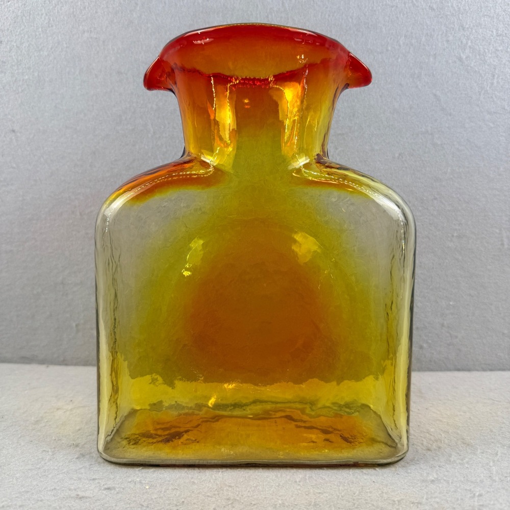 Blenko 384 Tangerine‎ Orange Water Bottle Glass Pitcher MCM UV Glow